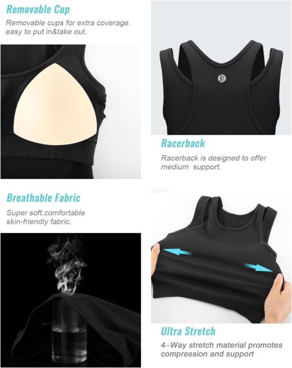 RUNNING GIRL Sports Bras for Women High Impact Seamless Ribbed Longline High…