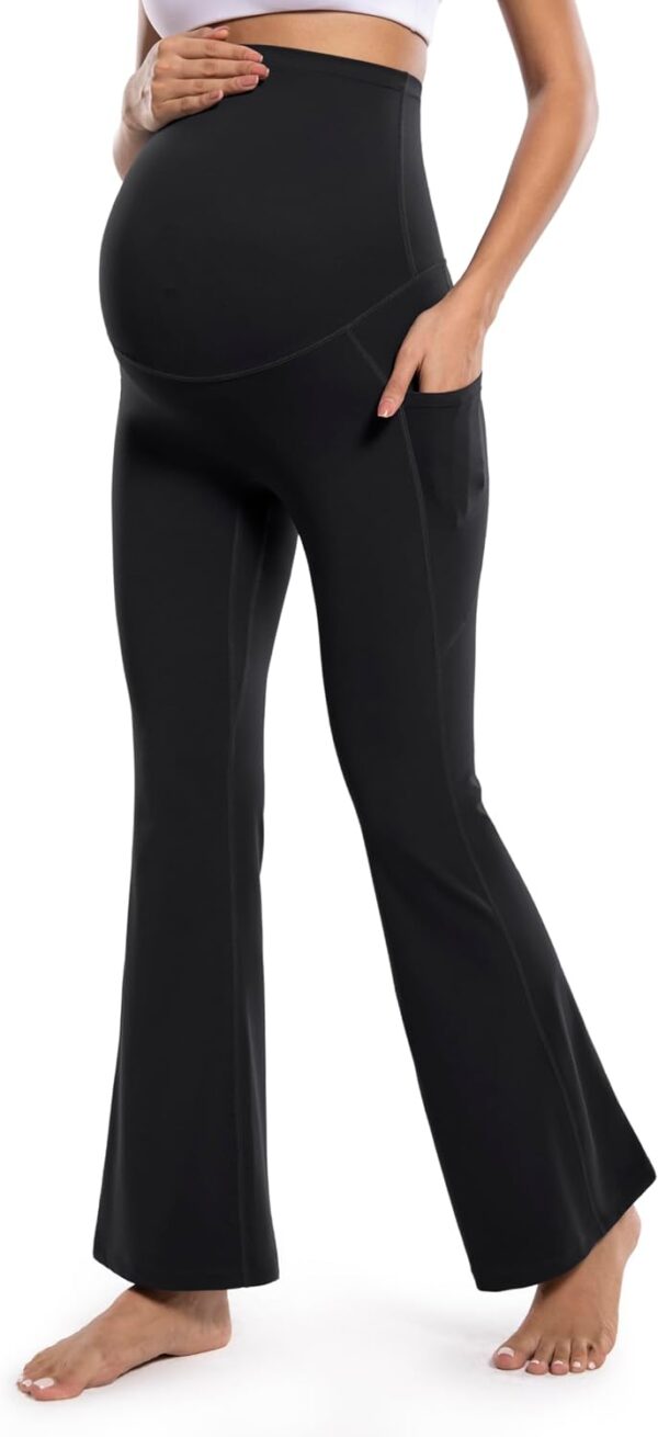 POSHDIVAH Women’s Maternity Flare Leggings Over The Belly Pregnancy Workout…