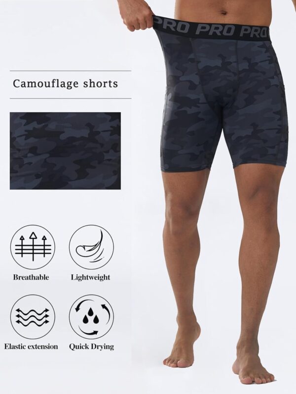 Mens Compression Running Shorts with Phone Pocket Athletic Gym Yoga Shorts Cool Dry…