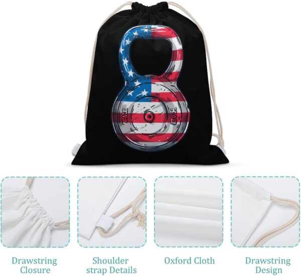 Kettlebell Barbell Usa Flag Drawstring Backpack Gym Bag Pull String Sport…