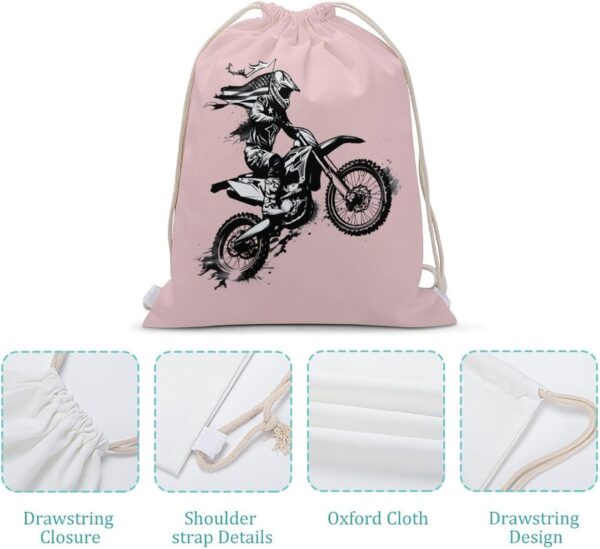 Dirt Bike Motocross USA Flag Drawstring Backpack Gym Bag Pull String Sport…