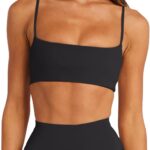 LASLULU Womens Adjustable Spaghetti Straps Sports Bra Square Neck Wireless...