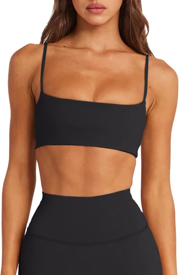 LASLULU Womens Adjustable Spaghetti Straps Sports Bra Square Neck Wireless…