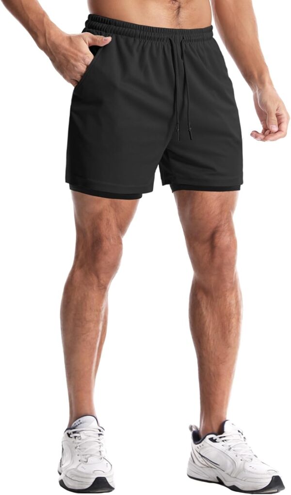 Aolesy Men’s Gym Shorts with Liner – 5 Lightweight Running Shorts Mesh Workout…