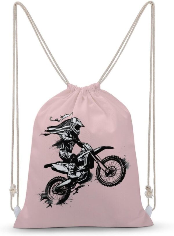 Dirt Bike Motocross USA Flag Drawstring Backpack Gym Bag Pull String Sport…