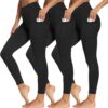 3 Packs Leggings with Pockets for Women, Soft High Waisted Tummy Control...