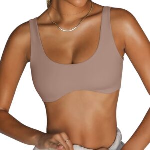 LASLULU Sexy Sports Bras for Women Scoop Neck Sleeveless Padded Bra Workout…