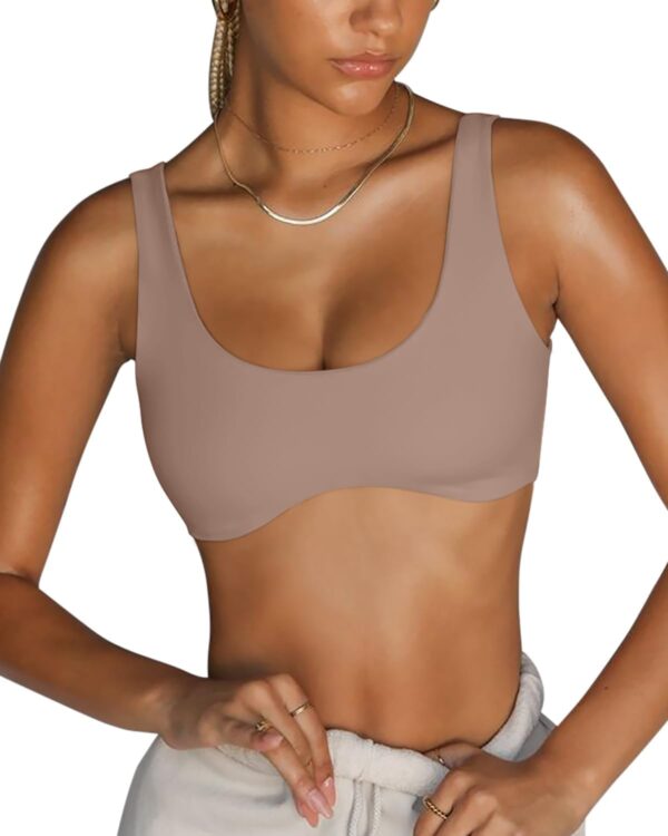 LASLULU Sexy Sports Bras for Women Scoop Neck Sleeveless Padded Bra Workout…