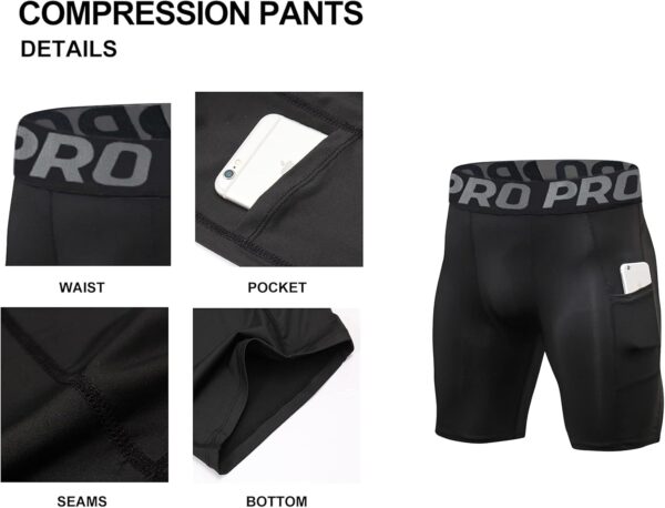 Men’s Compression Shorts with Pocket Baseball Athletic Gym Yoga Shorts Cool Dry…