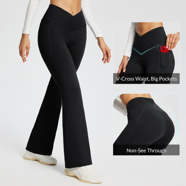 baleaf Women’s Yoga Pants V Crossover Flare Leggings with Pockets High Waist…