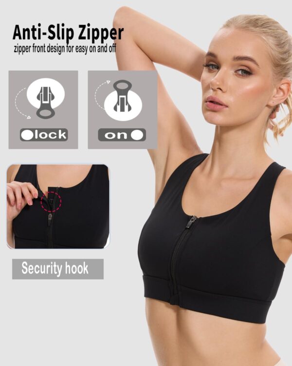 Zip Front Sports Bras for Women High Support Padded Push Up Strappy Back…