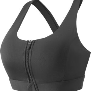 Zip Front Sports Bras for Women High Support Padded Push Up Strappy Back…