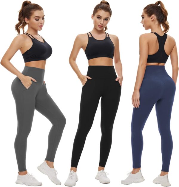 NEW YOUNG 3 Pack Leggings with Pockets for Women,High Waisted Tummy Control…