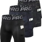 Men's Compression Shorts with Pocket Baseball Athletic Gym Yoga Shorts Cool Dry...