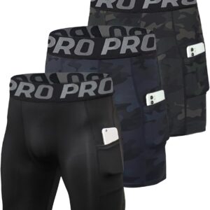Mens Compression Running Shorts with Phone Pocket Athletic Gym Yoga Shorts Cool Dry…