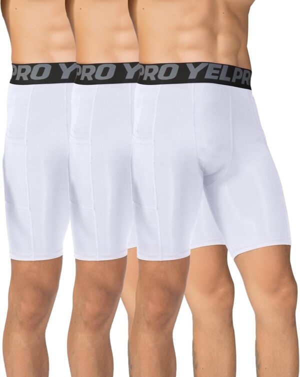 Mens Compression Shorts with Pocket 1/3 Pack- Running Athletic Workout Underwear…