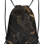 Drawstring Backpack For Women Men Waterproof Drawstring Bag Gold Black...