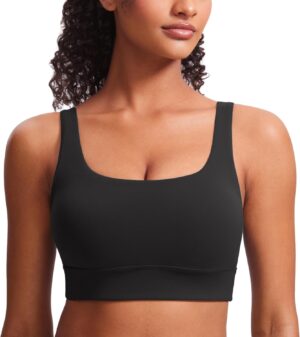 CRZ YOGA Butterluxe Womens U Back Sports Bra – Scoop Neck Padded Low Impact…