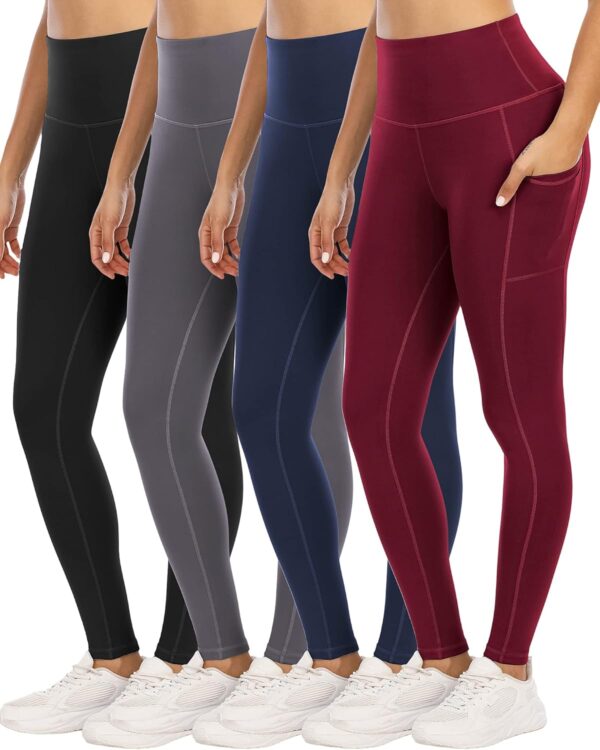 4 Pack Leggings with Pockets for Women,High Waist Tummy Control Workout Yoga…