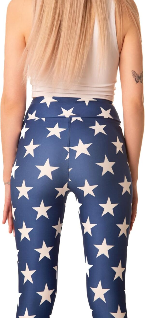 Womens High Waisted Striped Leggings 4th of July American Flag Stars Buttery…