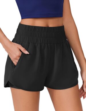 PINSPARK Running Shorts for Women Quick Dry High Waisted Athletic Short 2 in 1 Workout…