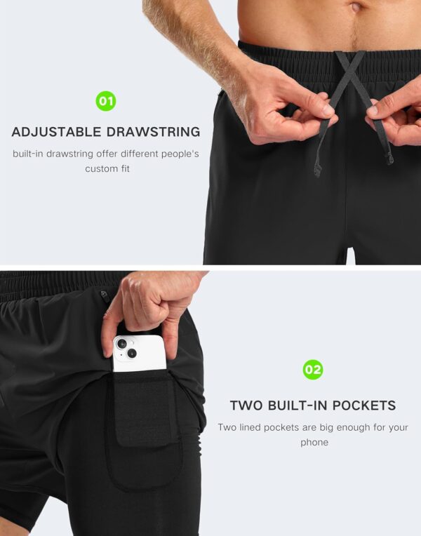 Pudolla Men’s 2 in 1 Running Shorts 5″ with Zipper Phone Pockets Quick Dry Gym Workout…