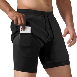 NIMOJIRO Men’s 2 in 1 Running Shorts Workout Athletic Training Gym Outdoor Sports Shorts