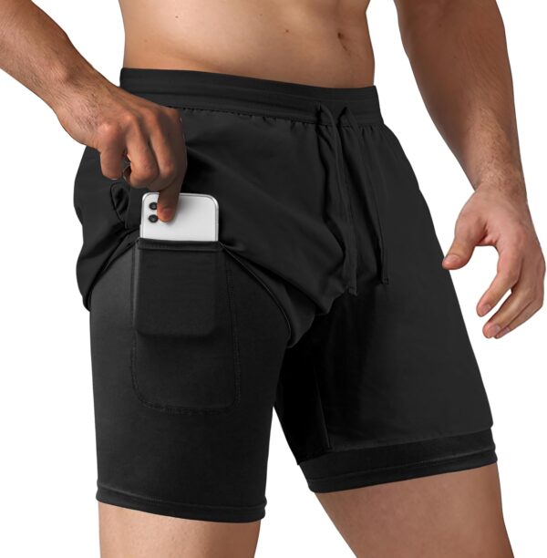 NIMOJIRO Men’s 2 in 1 Running Shorts Workout Athletic Training Gym Outdoor Sports Shorts
