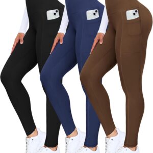 3 Packs Leggings with Pockets for Women, High Waisted Tummy Control Workout…