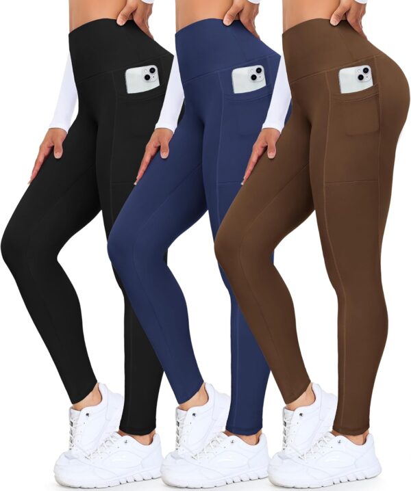 3 Packs Leggings with Pockets for Women, High Waisted Tummy Control Workout…