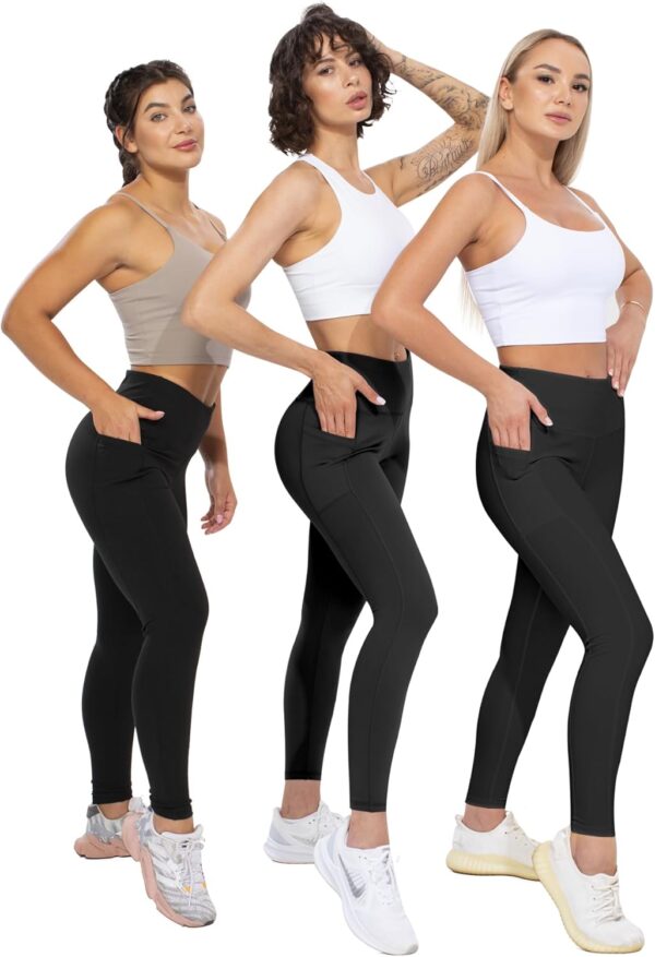 CHRLEISURE Leggings with Pockets for Women, High Waisted Tummy Control…