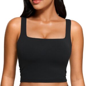 CRZ YOGA Butterluxe Womens Square Neck Longline Sports Bra – Workout Crop…