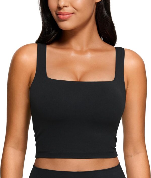 CRZ YOGA Butterluxe Womens Square Neck Longline Sports Bra – Workout Crop…