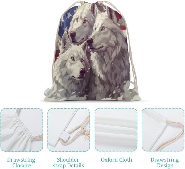 White Wolf American Flag Drawstring Backpack Gym Bag Pull String Sport Bag…