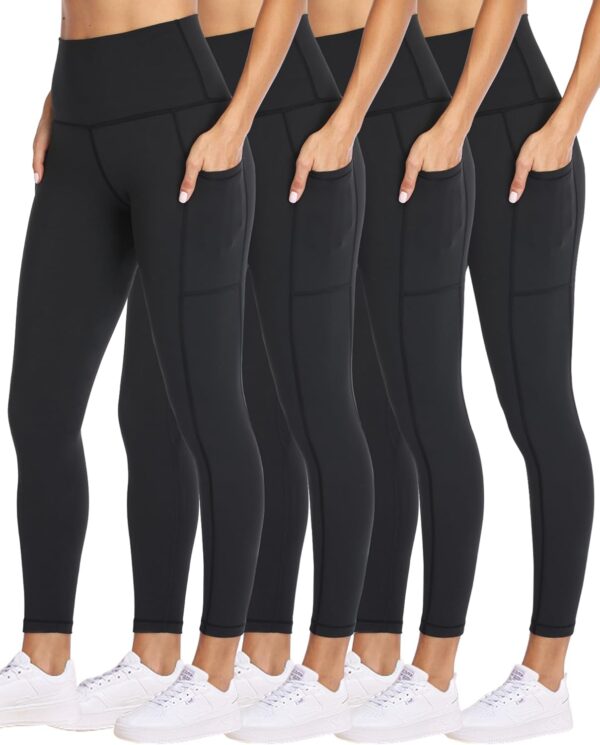NexiEpoch 4 Pack Leggings for Women with Pockets- High Waisted Tummy Control…