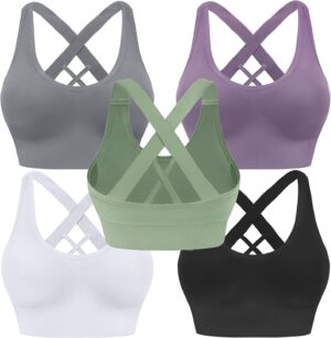 Evercute Sports Bra for Women Padded Medium Support Criss Cross Strappy Bras…
