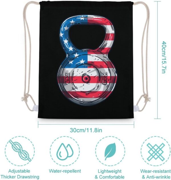 Kettlebell Barbell Usa Flag Drawstring Backpack Gym Bag Pull String Sport…