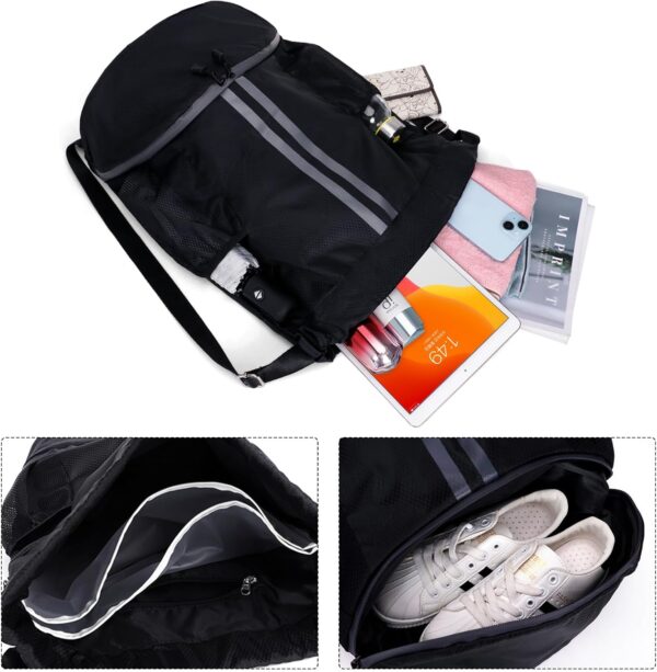 HUA ANGEL Waterproof Drawstring Backpack Lightweight Nylon Gym Bag with Shoe…
