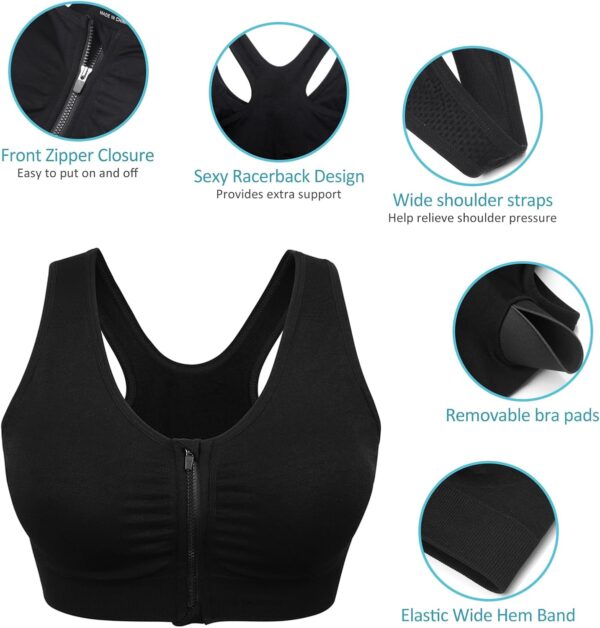 Women’s Zip Front Sports Bra Wireless Post-Surgery Bra Active Yoga Sports Bras