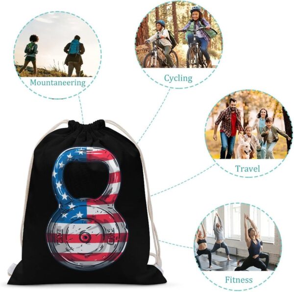 Kettlebell Barbell Usa Flag Drawstring Backpack Gym Bag Pull String Sport…