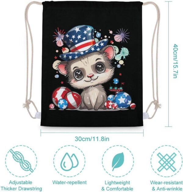 Cute Ferret 4th Of July Balloons American Flag Drawstring Backpack Gym Bag…