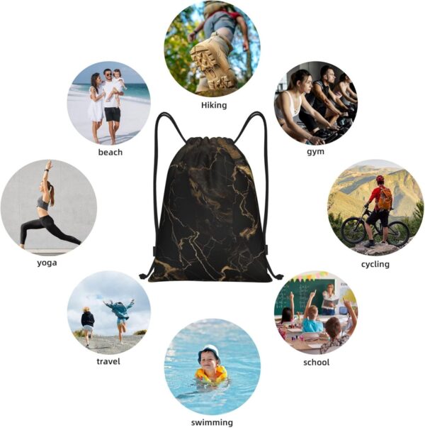 Drawstring Backpack For Women Men Waterproof Drawstring Bag Gold Black…