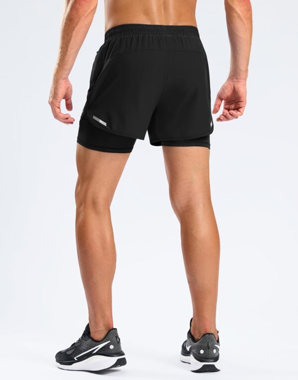 Pudolla Men’s 2 in 1 Running Shorts 5″ with Zipper Phone Pockets Quick Dry Gym Workout…
