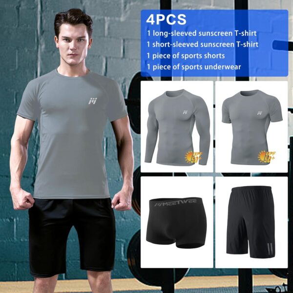 mens 5pcs Men’s Compression Sets Pants Long Sleeve Shirt Athletic Shorts Running…