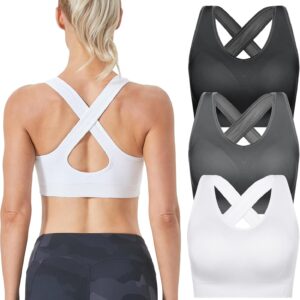 FITTIN Sports Bras Pack for Women – Padded Cross Back Support Seamless Strap…
