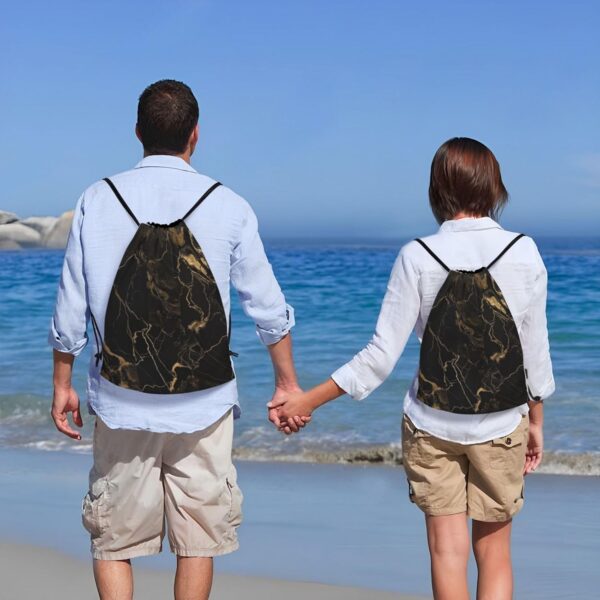 Drawstring Backpack For Women Men Waterproof Drawstring Bag Gold Black…