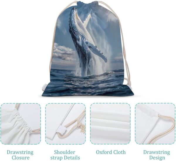 Humpback Sea Whale Ocean Animal Drawstring Backpack Gym Bag Pull String…