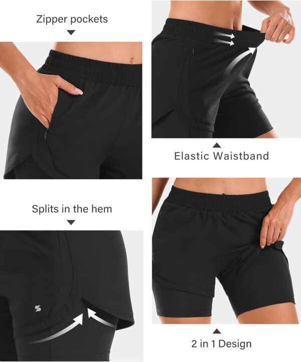 Stelle Women 2 in 1 Running Shorts High Waisted Athletic Shorts Gym Workout Shorts…