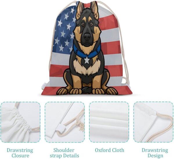 Police Dog Blue Line American Flag Drawstring Backpack Gym Bag Pull String…