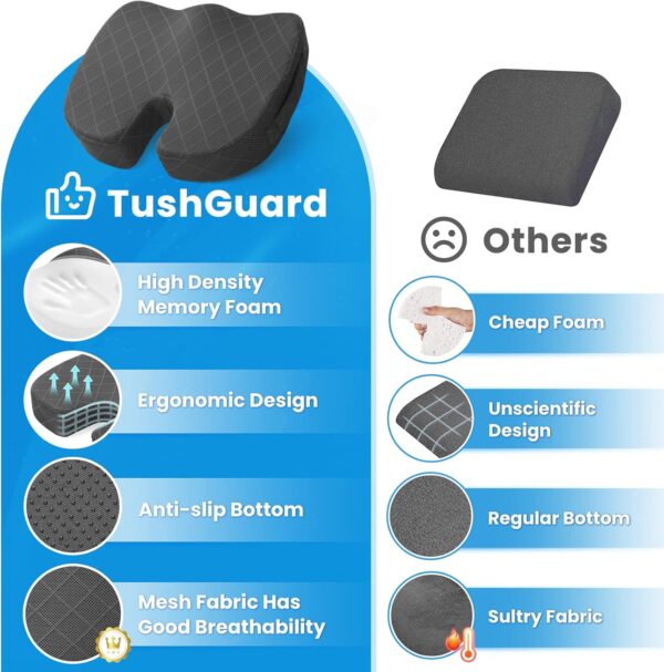 TushGuard Seat Cushion – Memory Foam Cushion for Office Chair, Car Seat, Airplane,…